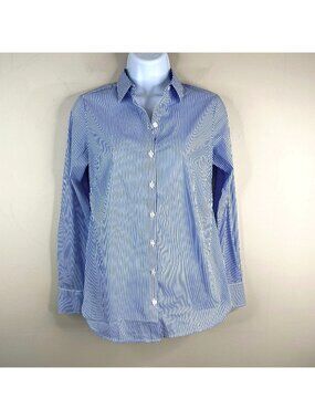 Ann Taylor Top NWT 6 Petite Preppy Striped Button Up Stretch Long Sleeve Career